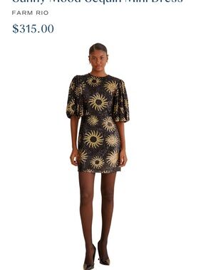 FARM Rio Black Mini Dress with Gold Sequin Sunbursts